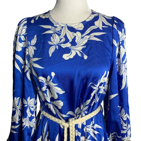 Alexis for Target Mini Dress S Blue White Floral Rope Belt Keyhole - Picture 2 of 6